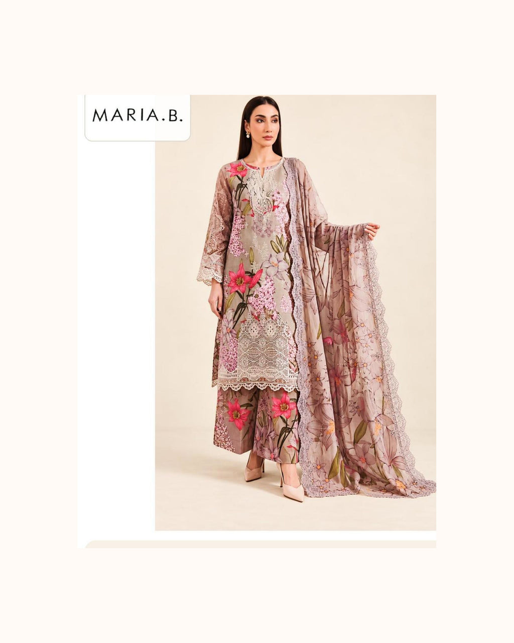 Maria.B Beige Embroidered Lawn 3-Piece - original catalogue suit