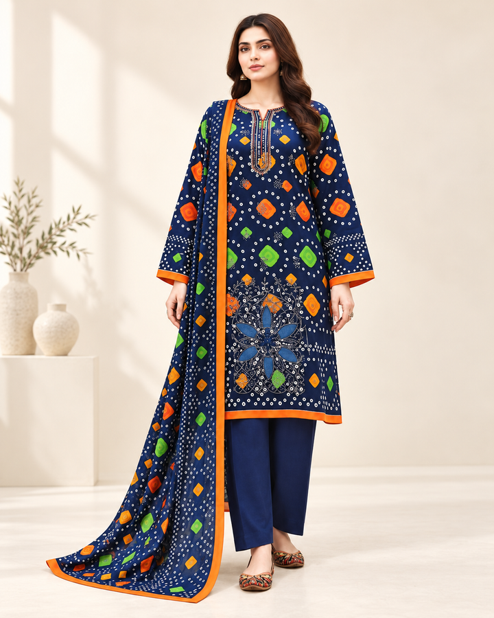 Maria.B Navy Embroidered Lawn 3-Piece