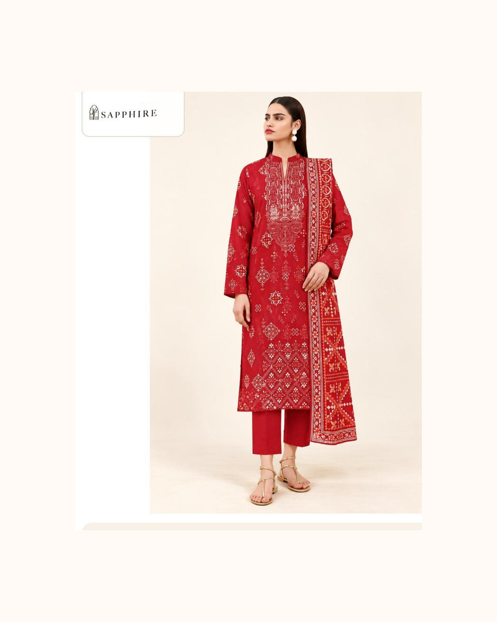 Sapphire Red Embroidered Lawn 3-Piece - original catalogue suit