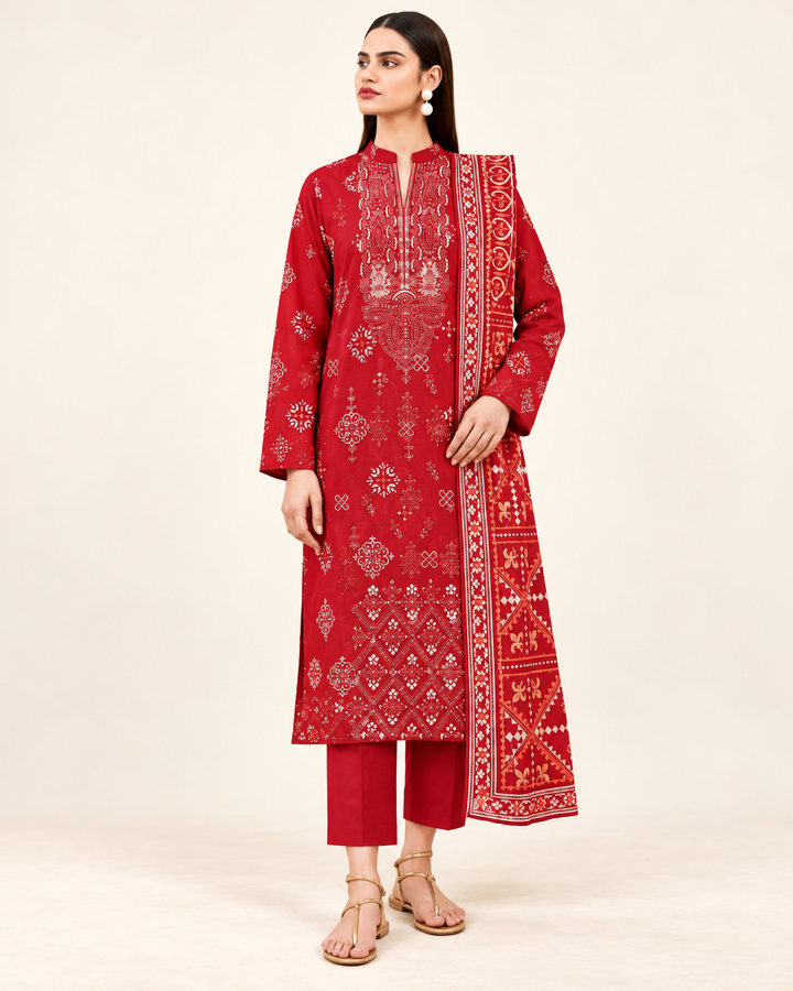 Sapphire Red Embroidered Lawn 3-Piece