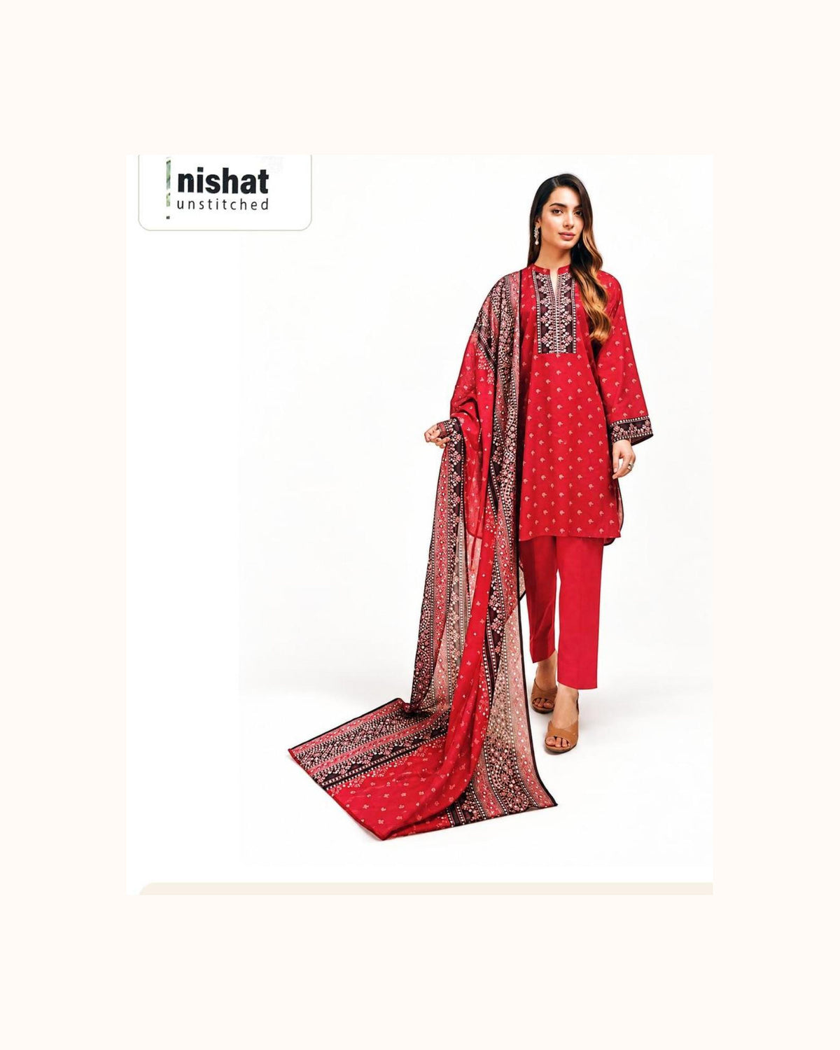 Nishat Red Printed Lawn 3-Piece - original catalogue suit