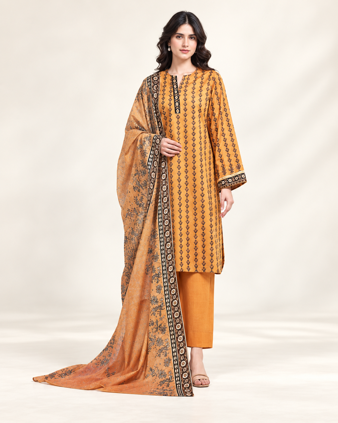 Sapphire Rust Printed Lawn 3-Piece - matching studio view