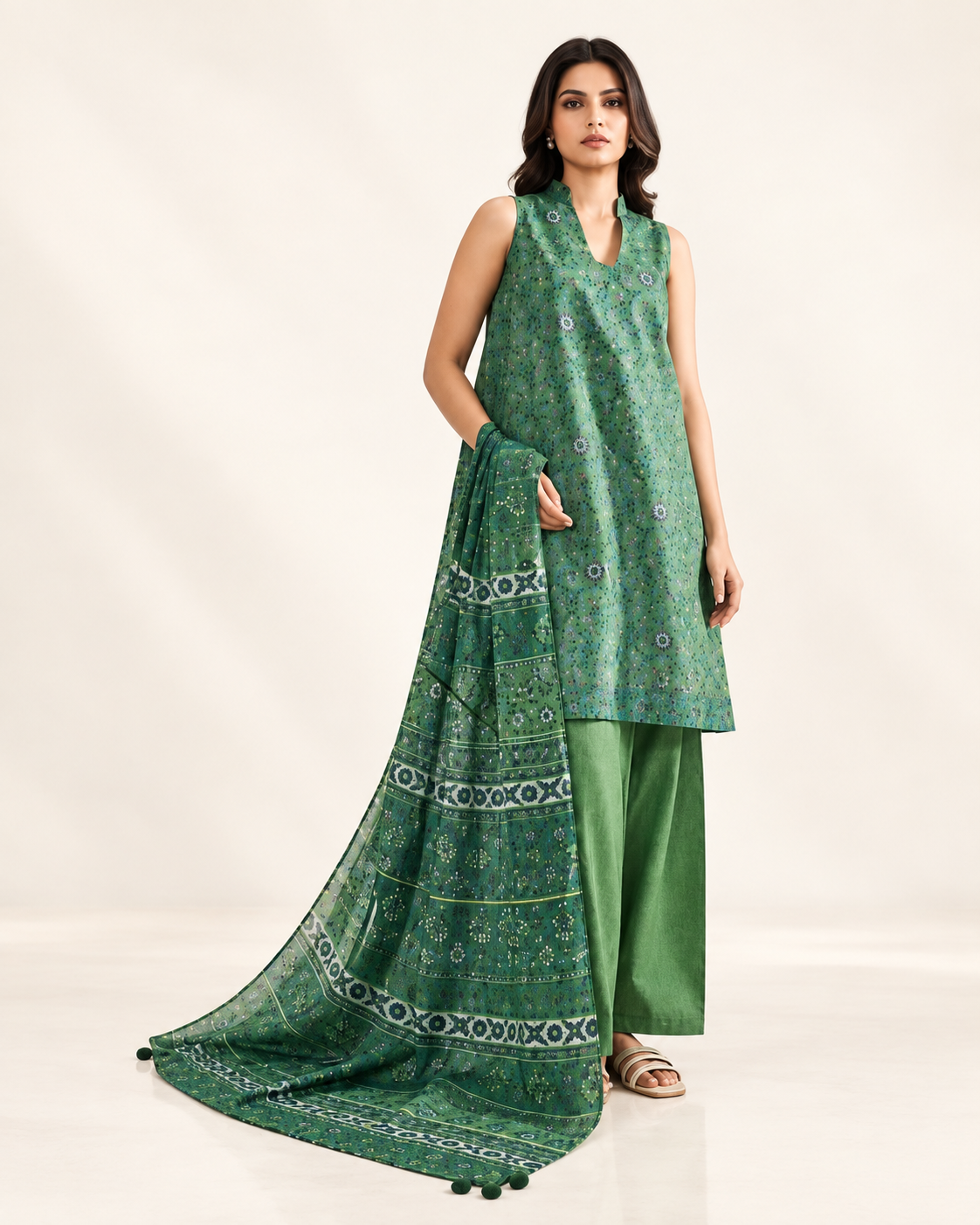 Sapphire Green Printed Lawn 3-Piece - matching studio view