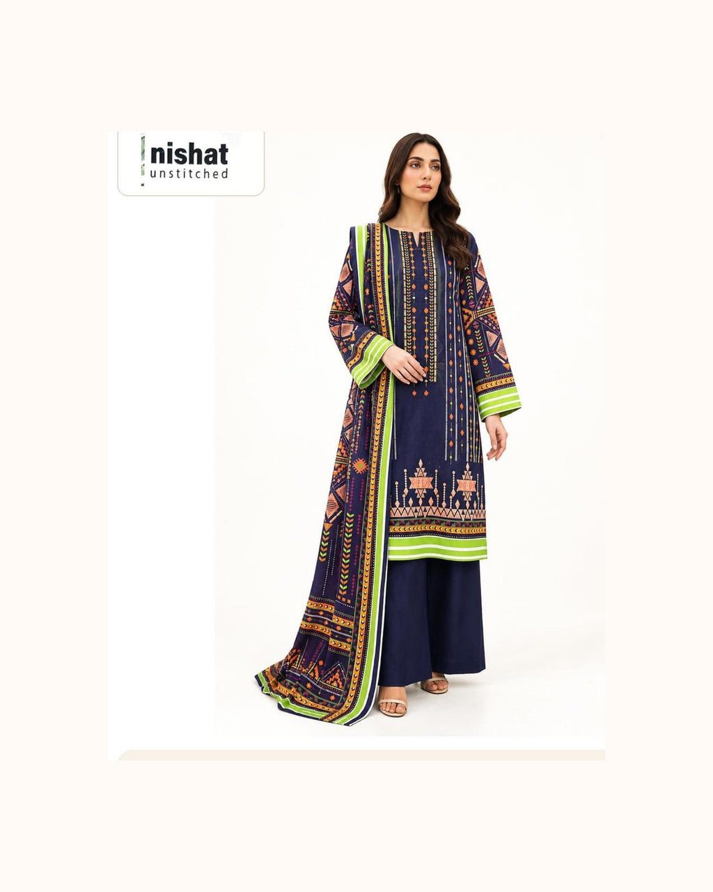 Nishat Navy Multicolor Lawn 3-Piece - original catalogue suit