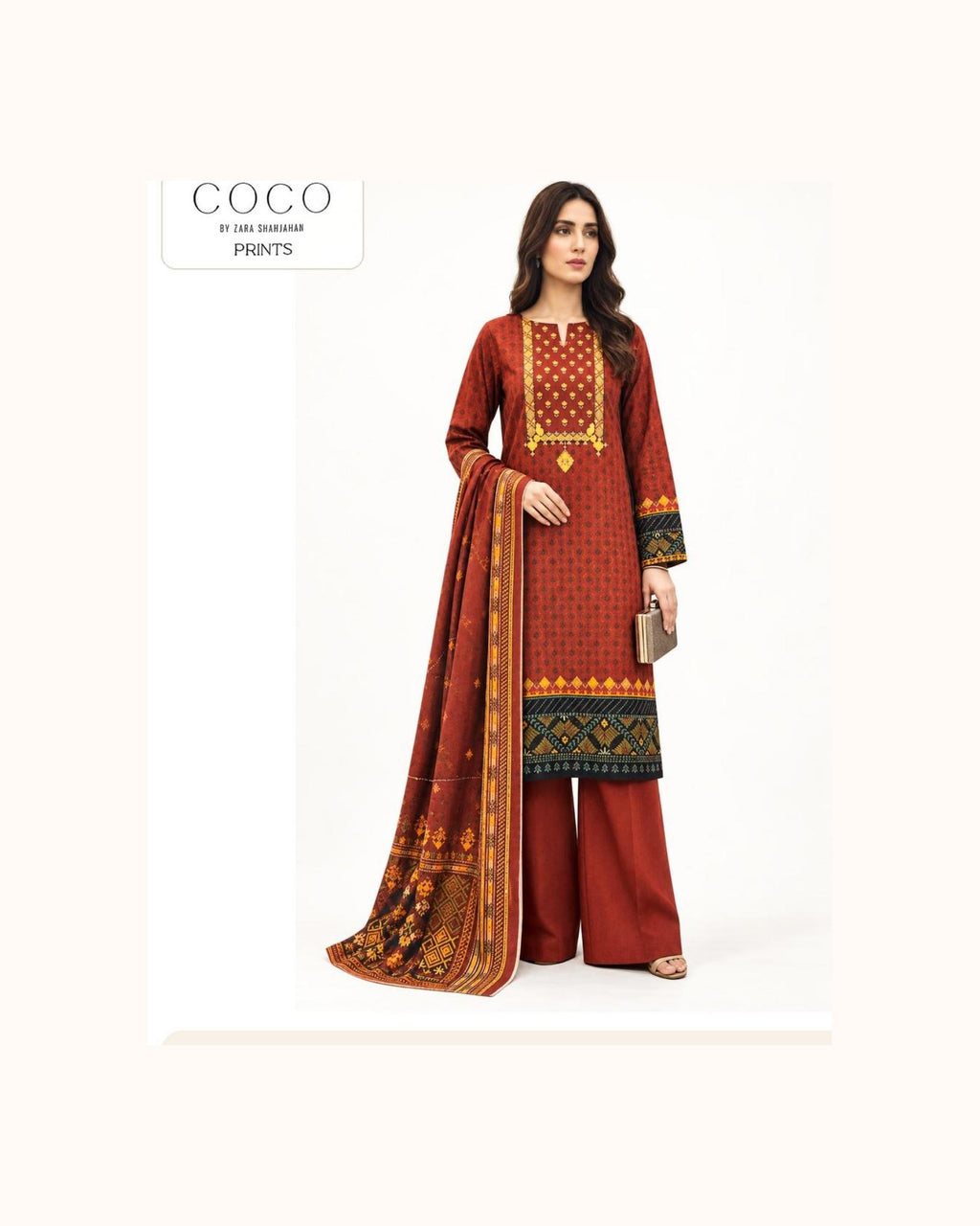 COCO Gece Rust Printed Lawn 3-Piece - original catalogue suit
