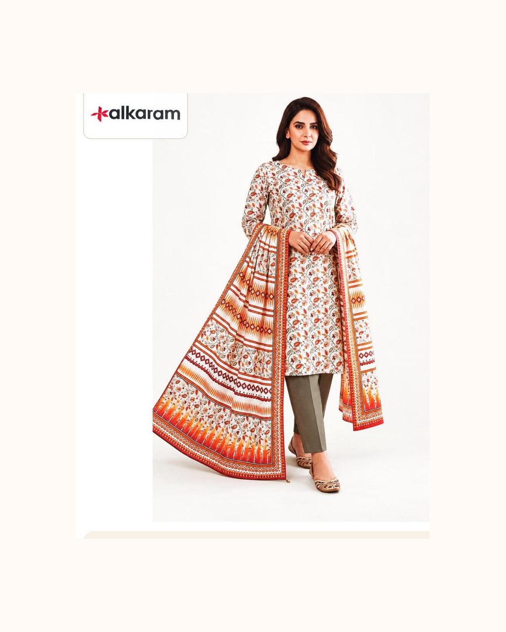 Alkaram Orange Printed Lawn 3-Piece - original catalogue suit