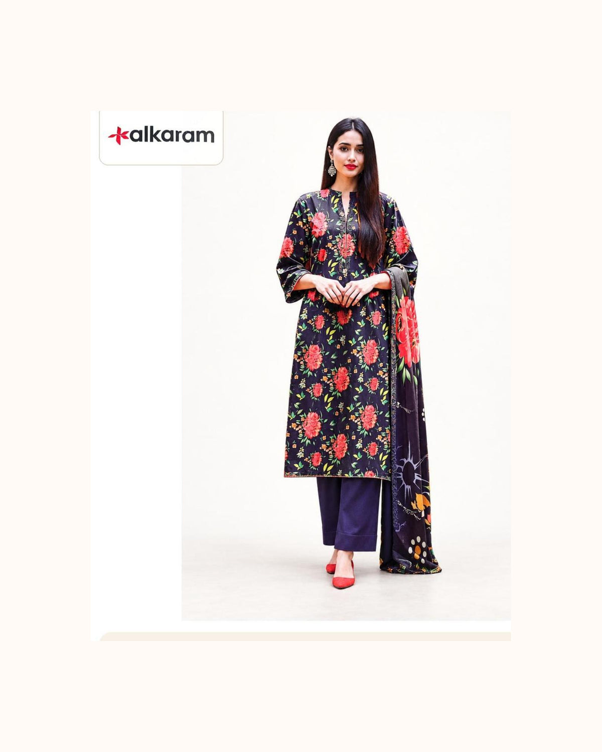 Alkaram Black Floral Doria Lawn 3-Piece - original catalogue suit