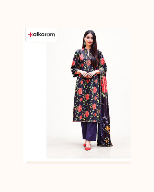 Alkaram Black Floral Doria Lawn 3-Piece - original catalogue suit