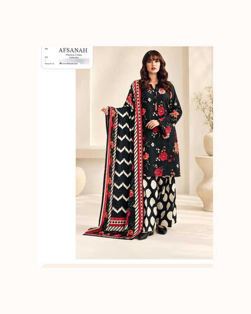 Afsanah Black Floral Khaddar 3-Piece - original catalogue suit