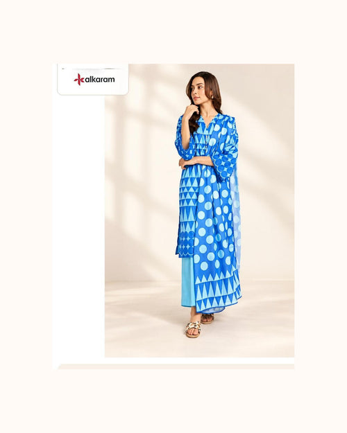 Alkaram Blue Classic Khaddar 3-Piece - original catalogue suit