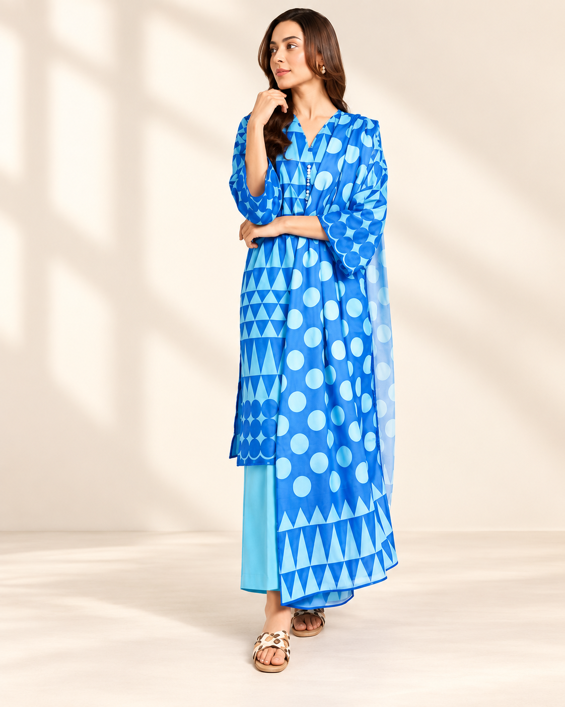 Alkaram Blue Classic Khaddar 3-Piece - matching studio view